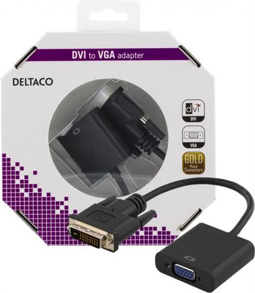DELTACO DVI-sovitin, DVI-D Dual-VGA, 24+1-pin ur-15-pin na, musta