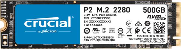 CRUCIAL P2, 500GB, 3D NAND, PCIe 3.0 x4, NVME M.2 SSD-levy