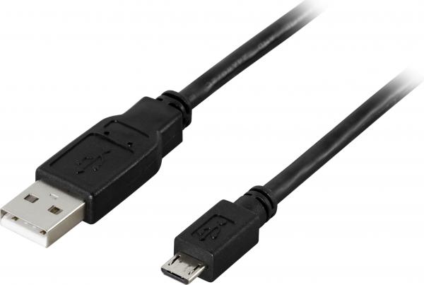 DELTACO USB 2.0 kaapeli A-tyyppi uros - Micro B-tyyppi uros, 5-pin, 0,5m, musta