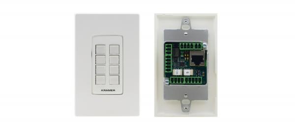 Kramer RC-308- 8-button Keypad- 2xRS-232- 1xLAN- PoE- White- Fits 1-gang EU box