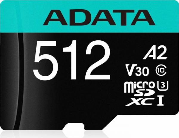 ADATA Premier Pro R100 / W80 microSDXC 512GB -sarja, UHS-I U3, A2, luokka 10 (AUSDX512GUI3V30SA2-RA1)