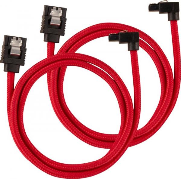 Corsair Premium Sleeved SATA Data Cable Set with 90- Connectors- Punainen - 60cm - kaksoispakkaus