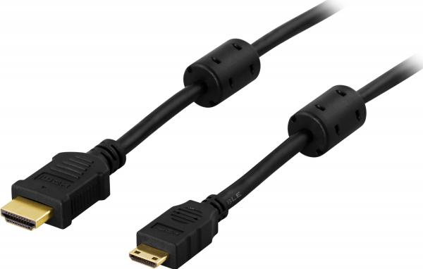 DELTACO HDMI-kaapeli v1.4+Ethernet, 19-pin u-Mini u, 1080p,musta 2m