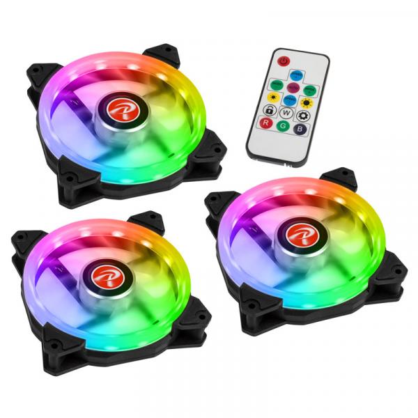 Raijintek IRIS 12 Rainbow RGB LED-tuuletin, kolmoispakkaus, mukana ohjain