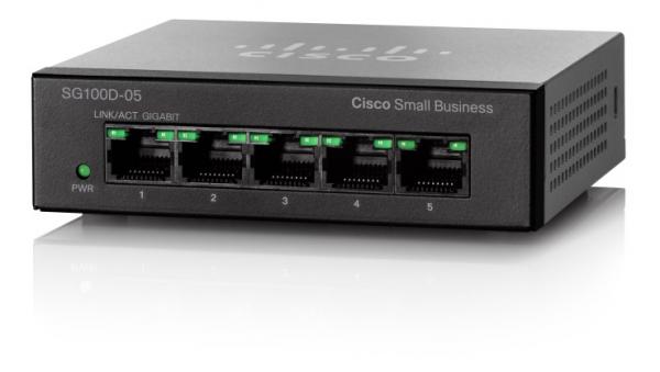 Cisco SG110D-05, verkkokytkin, 5 x RJ45, 10/100/1000 Mbps, työpöytämalli, metallia, musta