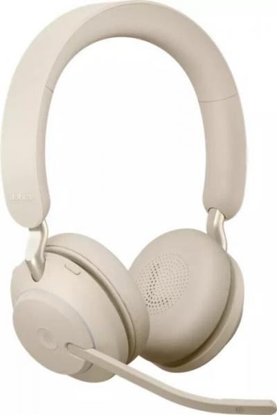 Jabra Evolve2 65 Wireless Over-the-head Stereo Headset - Beige - Supra-aural - Bluetooth - Noise Cancelling Microphone