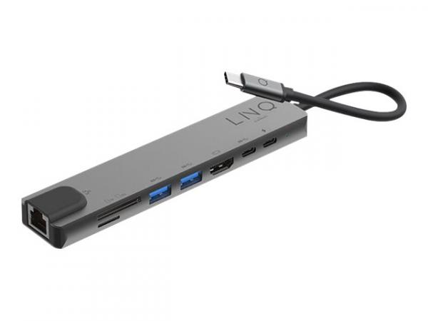 ELEMENTS LINQ 8in1 USB-C Multiport Hub Space Grey. USB-C 3.1 / Thunderbolt 3 - HDMI - GigE RJ45, 2xUSB-A, USB-C PD 87W, USB-C