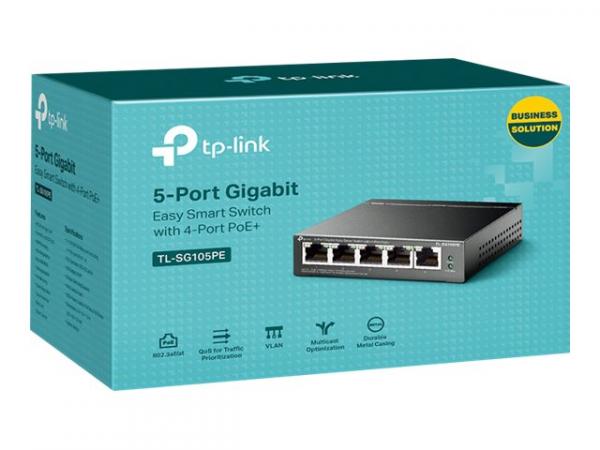 TP-LINK 5-Port Gigabit Easy Smart Switch, (4-port PoE+ budjetti yht. 65W)