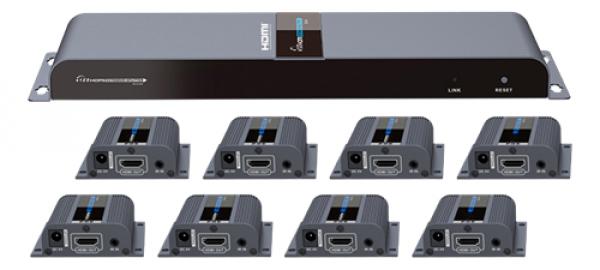 1×8 HDMI Extender Splitter LKV718PRO, 1080p 60Hz, EDID, HDMI Loop-out, black