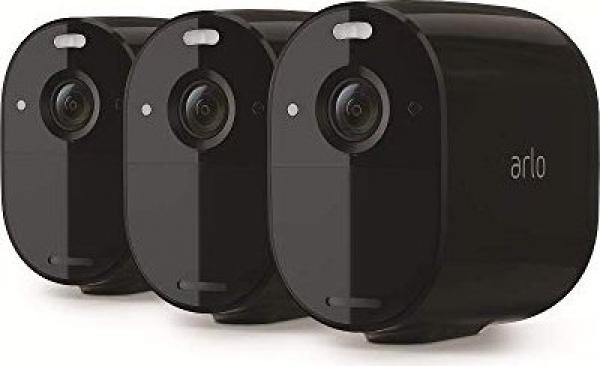 Arlo Essential Spotlight musta verkkovalvontakamerat, 3 kpl. ulkokäyttö, sisätilat - säänkestävä - väri (Päivä&Yö) - 1920 x 1080 - 1080p - audio - langaton - Wi-Fi - H.264