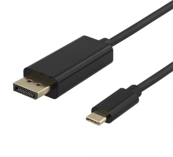 DELTACO USB-C - DisplayPort-kaapeli, 1m, 3840 x 2160 taajuudella 60 Hz, 21,6 Gb/s, musta