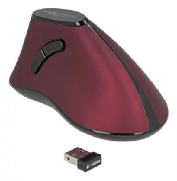 Delock - Pystyhiiri - ergonominen - oikeakätinen - optinen - 5 painiketta - langaton - 2.4 GHz - USB johdoton vastaanotin - musta / punainen - vähittäismyynti