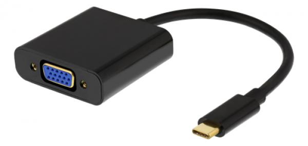 DELTACO sovitin USB 3.1 - VGA + 3,5 mm, USB-C uros - VGA naaras, 1080p taajuudella 60 Hz, kullatut liittimet, musta