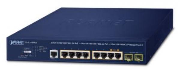 PLANET GS-4210-8HP2S 8x10/100/1000 PoE+ 2xSFP 240W 2x 802.3bt + 6x 802.3at  Web/SNMP Switch