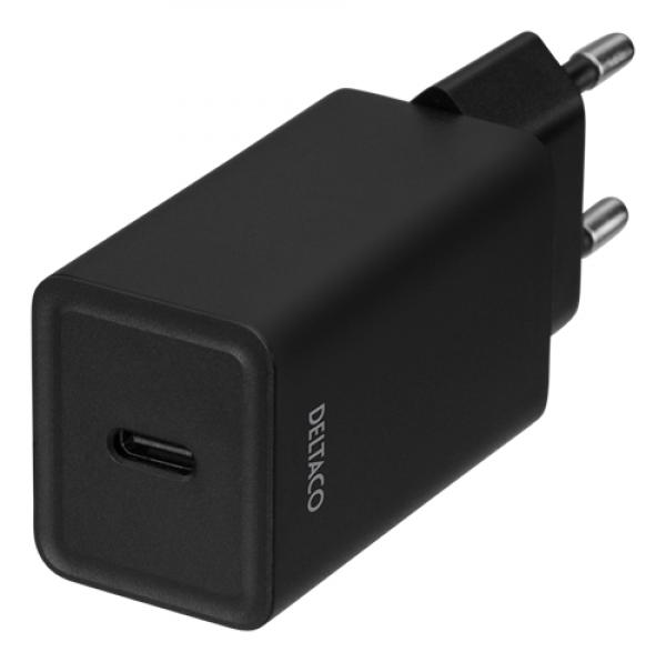 DELTACO USB wall charger, 1x USB-C PD, 18 W, black