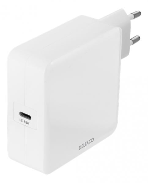 DELTACO USB wall charger, 1x USB-C PD, 65 W, white