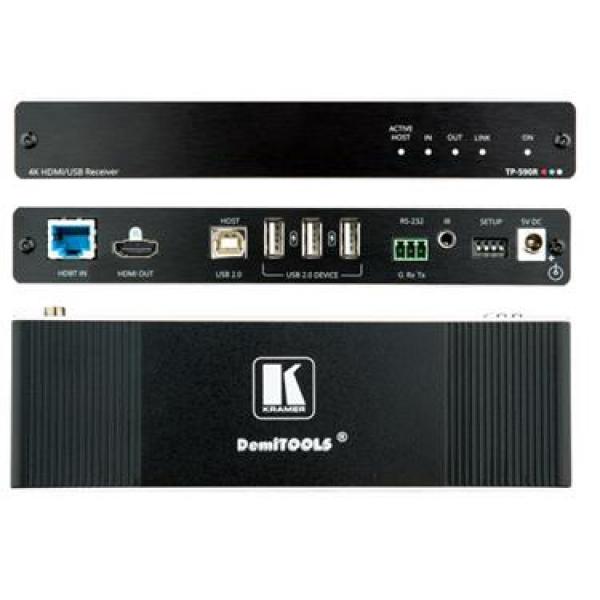 Kramer TP-590R - 4K60 4: 2: 0 HDMI-vastaanotin USB: llä, RS-232: lla ja IR: llä Long-Reach HDBaseT 2.0: n kautta