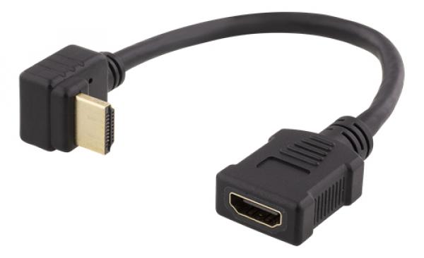 HDMI-sovitin, uros -> naaras, 0,2m, musta