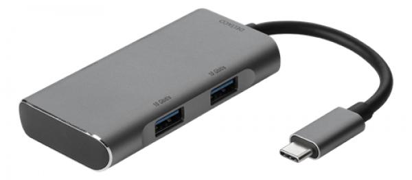 DELTACO USB 3.1 Gen 2 hubb, 2xUSB-C, 2xUSB-A, spc grey