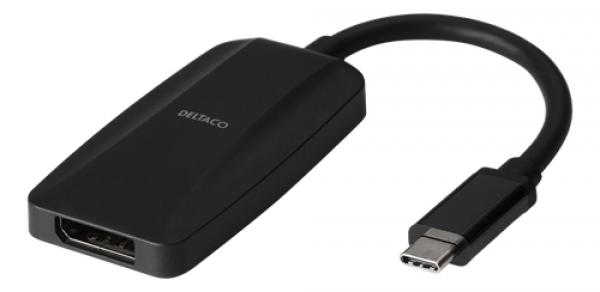 DELTACO USB-C - DP adapter, USB-C ha, DP ho, 7680x4320 30Hz, svart