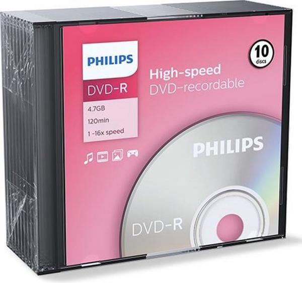 Philips 10 kpl DVD+R 4.7GB, B-LAATU, Koteloissa säröjä.