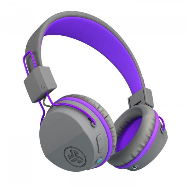 JLab JBuddies Kids Wireless Headphones - Grey/Purple, langattomat Bluetooth kuulokkeet lapsille ja nuorille, turvallinen äänenvoimakkuus