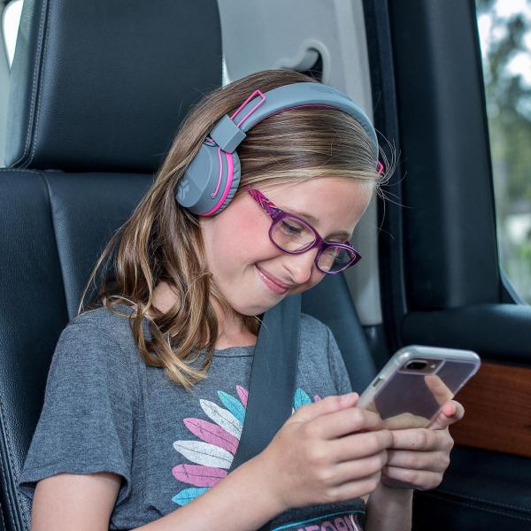 JLab JBuddies Kids Wireless Headphones - Grey/Blue, langattomat Bluetooth kuulokkeet lapsille ja nuorille, turvallinen äänenvoimakkuus
