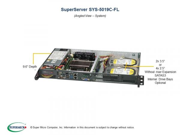 Supermicro SuperServer 5019C-FL, LGA 1151, 2x DDR4, Intel C242, 4x SATA III, RJ-45, USB 3.1, VGA, PCI-E 3.0 x16, 1U, 43x437x249 mm