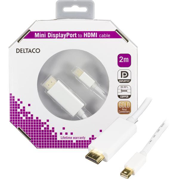 DELTACO mini DisplayPort - HDMI-monitorikaapeli, 0,2m, valk