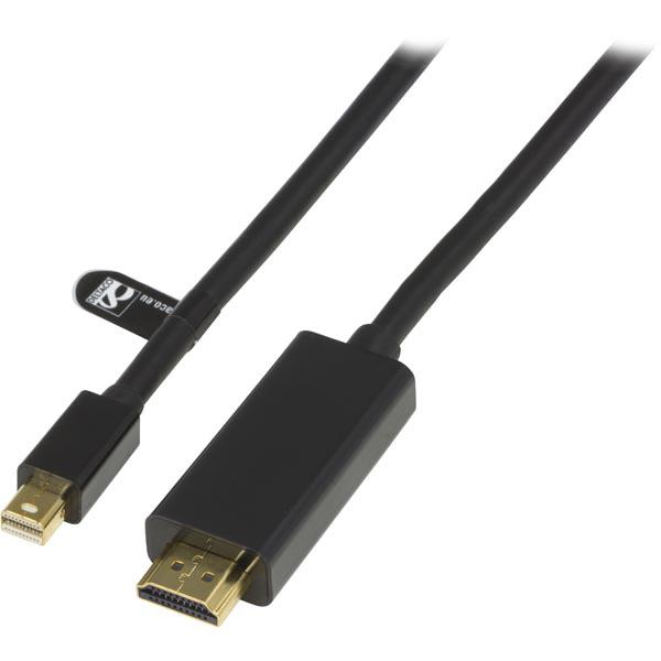 DELTACO näyttökaapeli Mini DisplayPort - HDMI, välittää äänen, Full HD taajuudella 60 Hz, 2m, musta, 20-pinninen uros - 19-pinninen uros