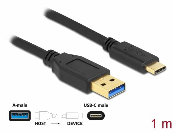 DeLOCK USB kaapeli, 1m, Type C ur - Type A ur, 3.1 Gen 2, musta
