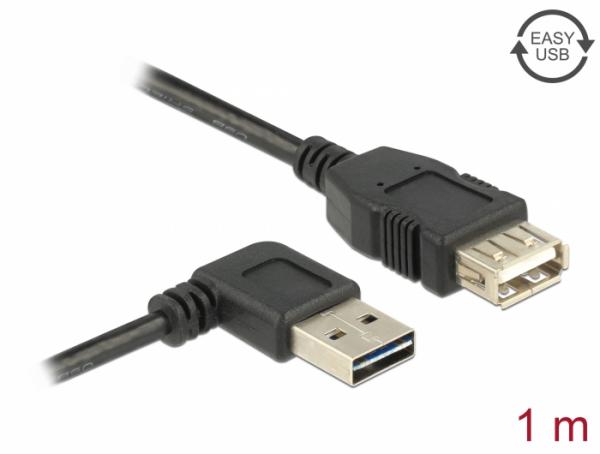 Delock-jatkokaapeli EASY-USB 2.0 Type-A uros kallistettu vasemmalle/oikealle > USB 2.0 Type-A naaras 1 m