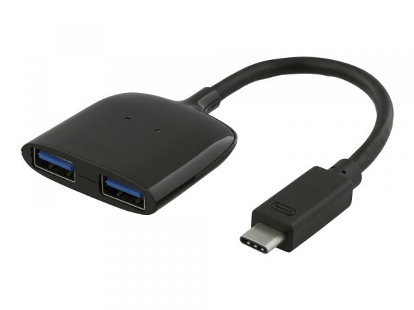 DELTACO minikokoinen USB-C-hubi, 2x USB-A 3.1, 5Gbps, 0,9A, musta