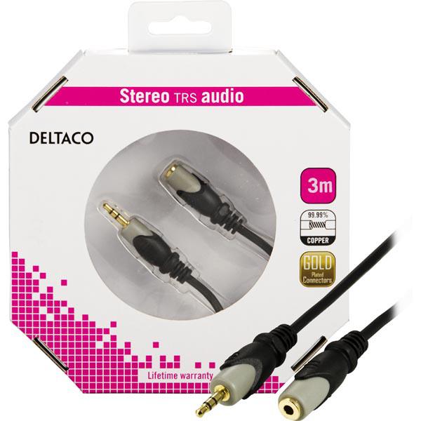 Deltaco 3m audiokaapeli uros-naaras kullatut liittimet