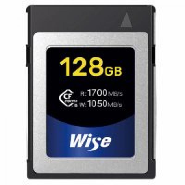Wise CFX-B128, 128 GB, CFexpress, 1700 MB/s, 1050 MB/s, Iskunkestävä, Vesitiivis, Hopea, Musta, Sininen