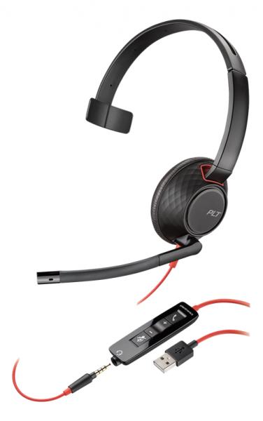 Poly BLACKWIRE C5210, On-the-head Mono headset with USB-A connection