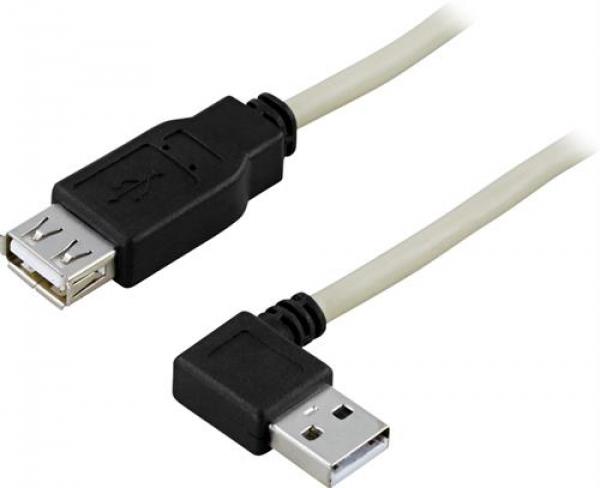 USB 2.0 kaapeli A-tyyppi uros kulmaliitin - A-tyyppi naaras, 0,2m, valkoinen/musta