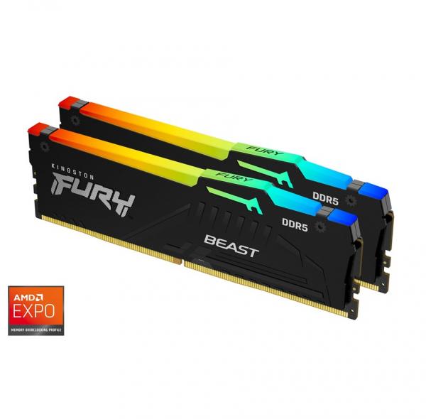 Kingston FURY Beast RGB 32GB DIMM 6000MHz DDR5 CL36, Kit of 2