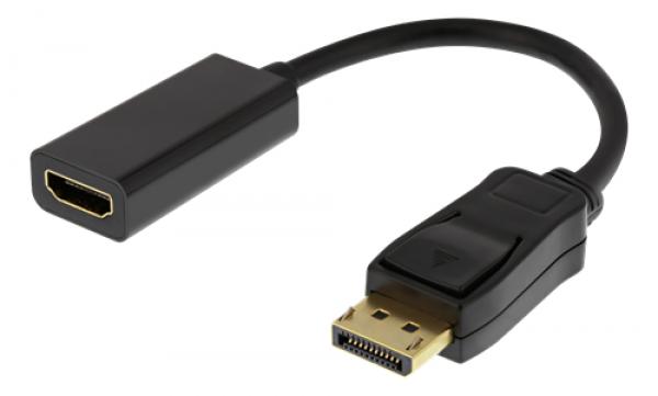 DELTACO DisplayPort to HDMI adapteri, 4K@60Hz, 0,2m, musta