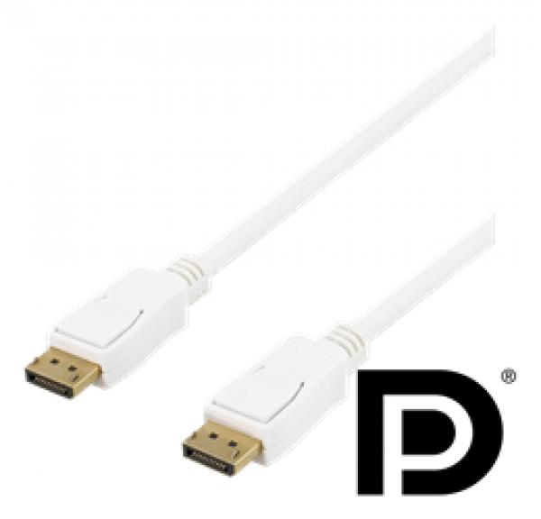DELTACO DisplayPort-kaapeli, 2m, 4K UHD, DP 1.2, valkoinen