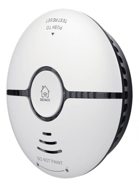 DELTACO SMART HOME Wi-Fi-savunilmaisin, ääni- ja valohälytys, valk.