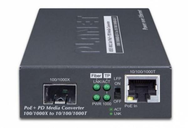 10/100/1000BaseT-SFP (100/1000) converter PoE+ PD