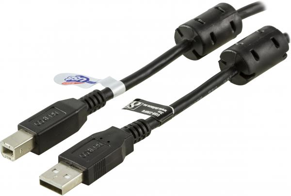 USB 2.0 kaapeli A-B u-u, ferriittiytimet, 3m, musta