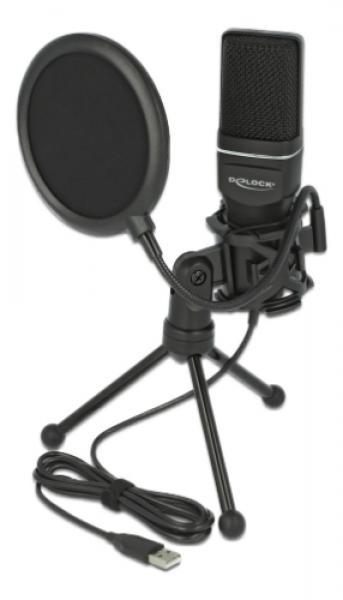DeLOCK USB Condenser Microphone Set for Podcasting, Gaming and Vocals Mikrofon Kabling -47dB Envejs Sort