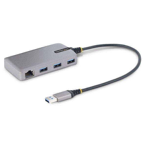 StarTech.com 3-Port USB Hub  , 3x USB-A Ports,   RJ45, USB 3.0 5Gbps, Bus-Powered, USB Hub w/ GbE and 1ft/30cm Long Cable, Portable Laptop USB Hub - USB Expansion Hub w/  Adapter (5G3AGBB-USB-A-HUB) Hub 3 porte USB