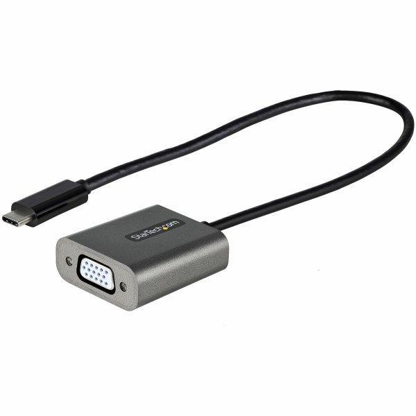 StarTech.com USB C to VGA Adapter, 1080p USB Type-C to VGA Adapter Dongle, USB-C (DP Alt Mode) to VGA Monitor/Display Video Converter, Thunderbolt 3 Compatible, 12 Long Attached Cable - USB C to VGA Converter (CDP2VGAEC) Videoadapter 30cm