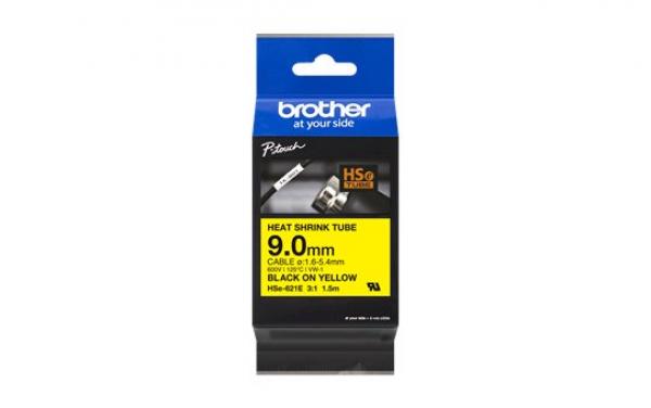 Brother HSe621E Heat Shrink Tube Black on Yellow 9mm