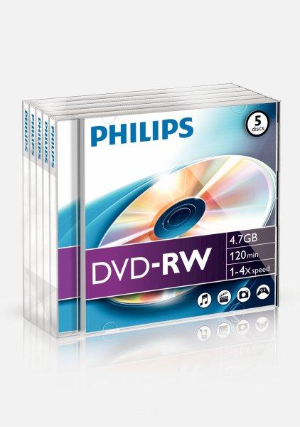 Philips DN4S4J05F - 5 x DVD-RW - 4.7 GB ( 120min ) 1x - 4x - cd-boks