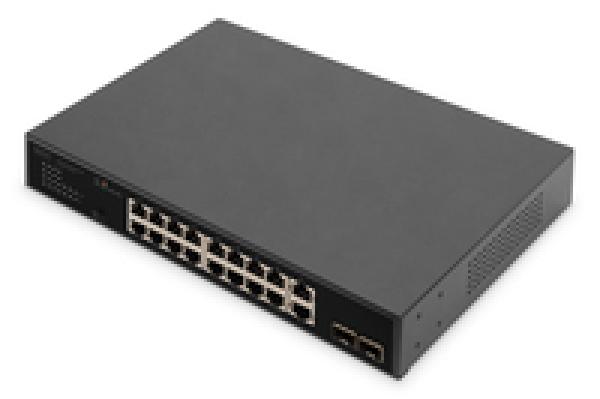DIGITUS Switch 16+2 Port SFP PoE 10/100/1000 Mbps + 2 Gigabit