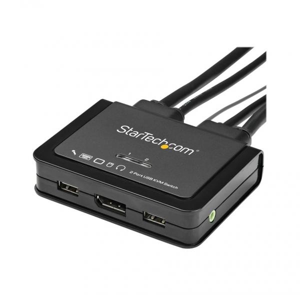 StarTech.com 2 Port DisplayPort KVM  - 4K 60Hz - UHD DP 1.2 USB KVM  w/ 4ft Cables amp Audio - Bus Powered amp Remote ing KVM / audio-switch Desktop
